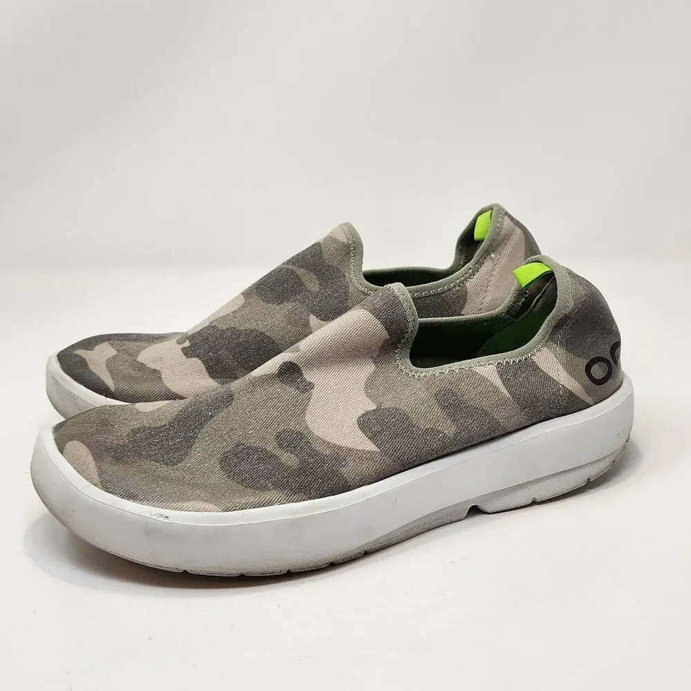 Oofos Oomg Recovery Eezee Low Slip On Shoes Green Tan Camo Women Size 9 Comfort